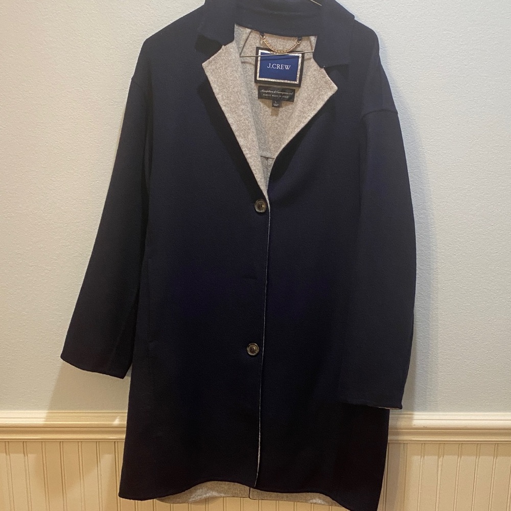 J. Crew Navy and Gray Trench Coat
